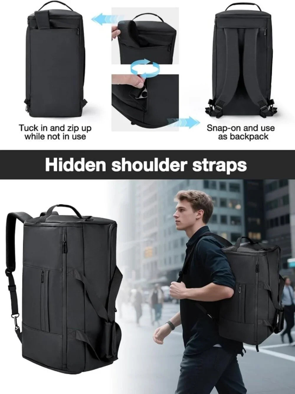 3-in-1 Convertible Duffle Bag for Travel | Lightweight Carry-On with Shoe
